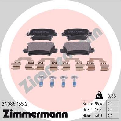 Zimmermann 24086.155.2 - Тормозные колодки, дисковые, комплект autospares.lv