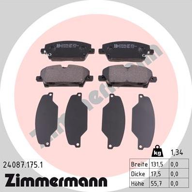 Zimmermann 24087.175.1 - Тормозные колодки, дисковые, комплект autospares.lv