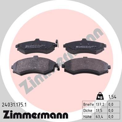 Zimmermann 24031.175.1 - Тормозные колодки, дисковые, комплект autospares.lv