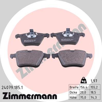 Zimmermann 24079.185.1 - Тормозные колодки, дисковые, комплект autospares.lv