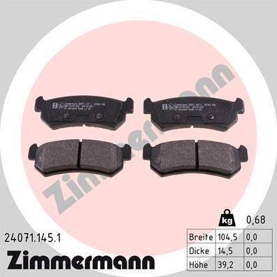 Zimmermann 24071.145.1 - Тормозные колодки, дисковые, комплект autospares.lv