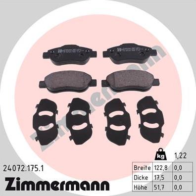 Zimmermann 24072.175.1 - Тормозные колодки, дисковые, комплект autospares.lv