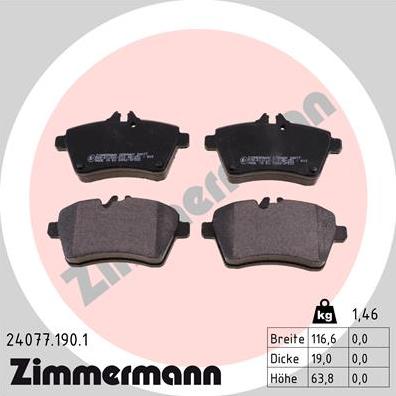 Zimmermann 24077.190.1 - Тормозные колодки, дисковые, комплект autospares.lv