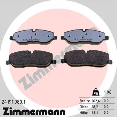 Zimmermann 24191.980.1 - Тормозные колодки, дисковые, комплект autospares.lv