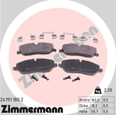 Zimmermann 24191.180.2 - Тормозные колодки, дисковые, комплект autospares.lv