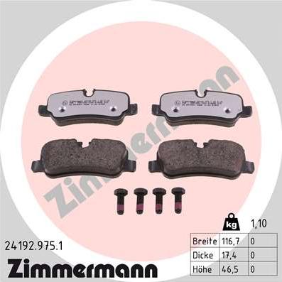 Zimmermann 24192.975.1 - Тормозные колодки, дисковые, комплект autospares.lv