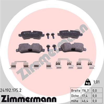 Zimmermann 24192.175.2 - Тормозные колодки, дисковые, комплект autospares.lv