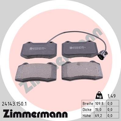 Zimmermann 24143.150.1 - Тормозные колодки, дисковые, комплект autospares.lv