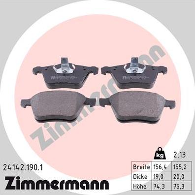 Zimmermann 24142.190.1 - Тормозные колодки, дисковые, комплект autospares.lv