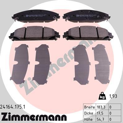 Zimmermann 24164.175.1 - Тормозные колодки, дисковые, комплект autospares.lv