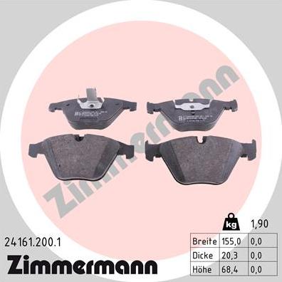 Zimmermann 24161.200.1 - Тормозные колодки, дисковые, комплект autospares.lv