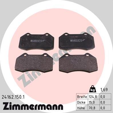 Zimmermann 24162.150.1 - Тормозные колодки, дисковые, комплект autospares.lv