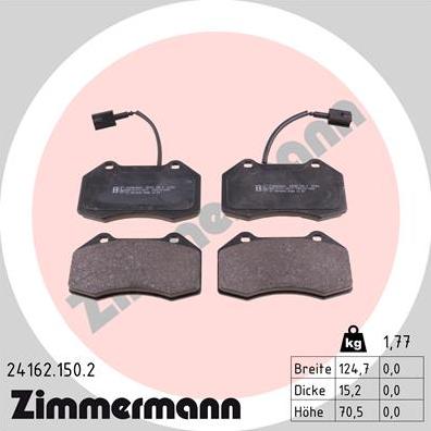 Zimmermann 24162.150.2 - Тормозные колодки, дисковые, комплект autospares.lv