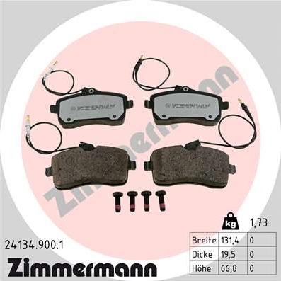 Zimmermann 24134.900.1 - Тормозные колодки, дисковые, комплект autospares.lv