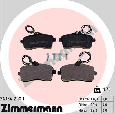 Zimmermann 24134.200.1 - Тормозные колодки, дисковые, комплект autospares.lv