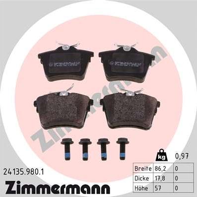 Zimmermann 24135.980.1 - Тормозные колодки, дисковые, комплект autospares.lv