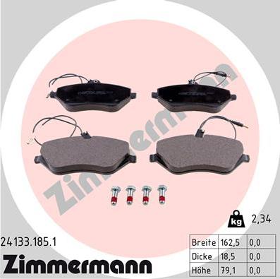 Zimmermann 24133.185.1 - Тормозные колодки, дисковые, комплект autospares.lv