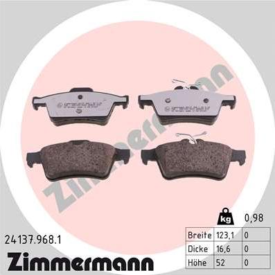 Zimmermann 24137.968.1 - Тормозные колодки, дисковые, комплект autospares.lv