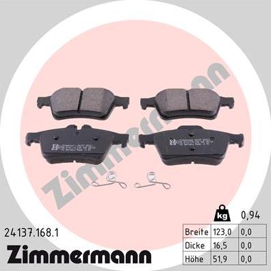Zimmermann 24137.168.1 - Тормозные колодки, дисковые, комплект autospares.lv