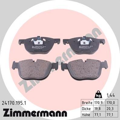 Zimmermann 24170.195.1 - Тормозные колодки, дисковые, комплект autospares.lv