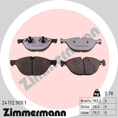 Zimmermann 24172.900.1 - Тормозные колодки, дисковые, комплект autospares.lv