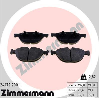 Zimmermann 24172.200.1 - Тормозные колодки, дисковые, комплект autospares.lv