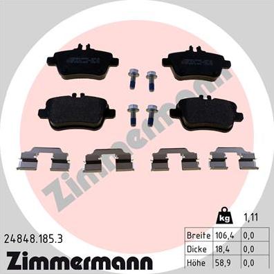 Zimmermann 24848.185.3 - Тормозные колодки, дисковые, комплект autospares.lv