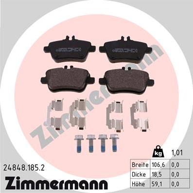 Zimmermann 24848.185.2 - Тормозные колодки, дисковые, комплект autospares.lv