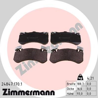 Zimmermann 24847.170.1 - Тормозные колодки, дисковые, комплект autospares.lv