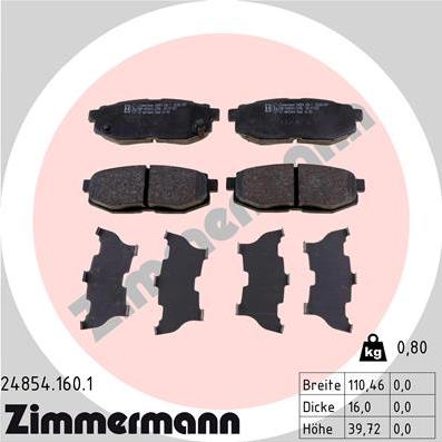Zimmermann 24854.160.1 - Тормозные колодки, дисковые, комплект autospares.lv