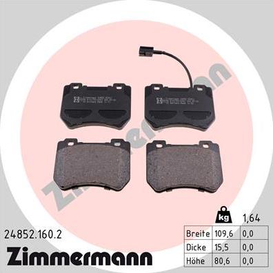 Zimmermann 24852.160.2 - Тормозные колодки, дисковые, комплект autospares.lv