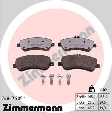 Zimmermann 24867.905.1 - Тормозные колодки, дисковые, комплект autospares.lv