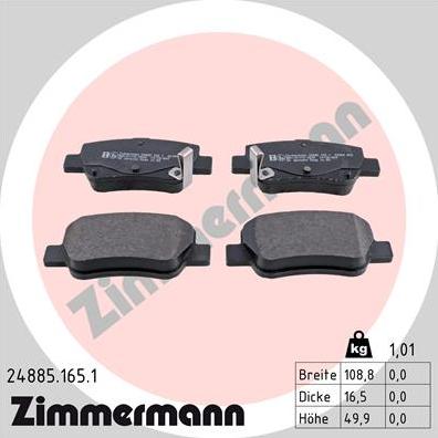 Zimmermann 24885.165.1 - Тормозные колодки, дисковые, комплект autospares.lv