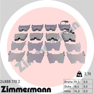 Zimmermann 24888.170.2 - Тормозные колодки, дисковые, комплект autospares.lv