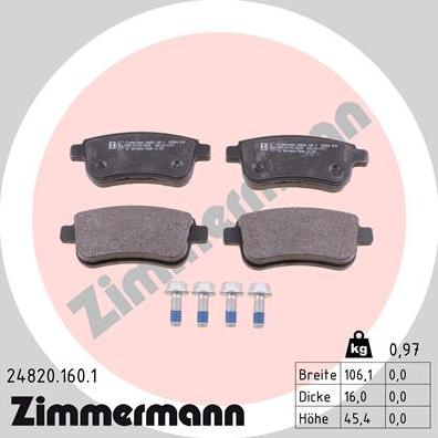 Zimmermann 24820.160.1 - Тормозные колодки, дисковые, комплект autospares.lv