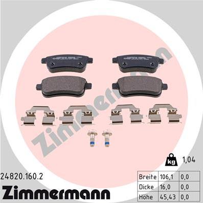 Zimmermann 24820.160.2 - Тормозные колодки, дисковые, комплект autospares.lv