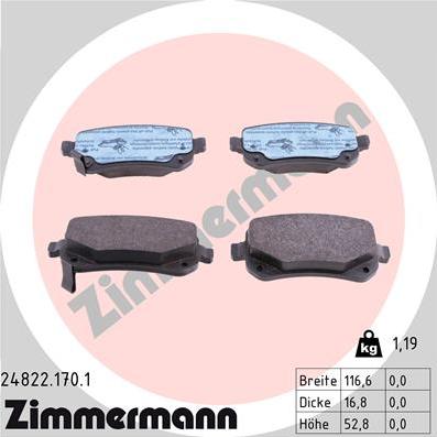 Zimmermann 24822.170.1 - Тормозные колодки, дисковые, комплект autospares.lv
