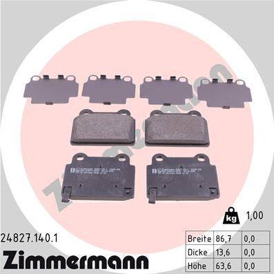 Zimmermann 24827.140.1 - Тормозные колодки, дисковые, комплект autospares.lv