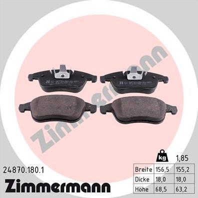 Zimmermann 24870.180.1 - Тормозные колодки, дисковые, комплект autospares.lv