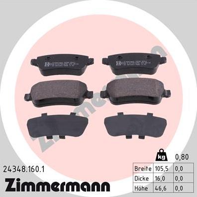 Zimmermann 24348.160.1 - Тормозные колодки, дисковые, комплект autospares.lv