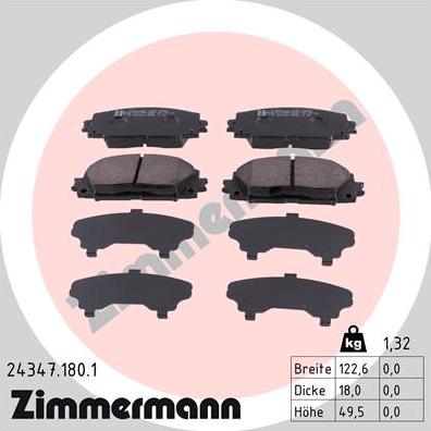 Zimmermann 24347.180.1 - Тормозные колодки, дисковые, комплект autospares.lv