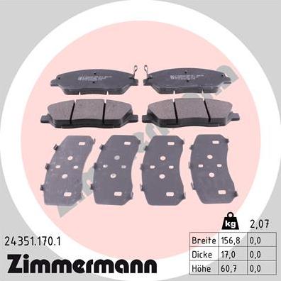 Zimmermann 24351.170.1 - Тормозные колодки, дисковые, комплект autospares.lv