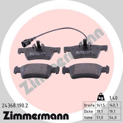 Zimmermann 24368.190.2 - Тормозные колодки, дисковые, комплект autospares.lv