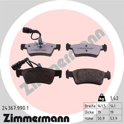 Zimmermann 24367.990.1 - Тормозные колодки, дисковые, комплект autospares.lv