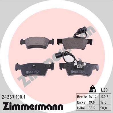 Zimmermann 24367.190.1 - Тормозные колодки, дисковые, комплект autospares.lv