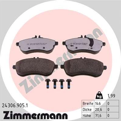 Zimmermann 24306.905.1 - Тормозные колодки, дисковые, комплект autospares.lv