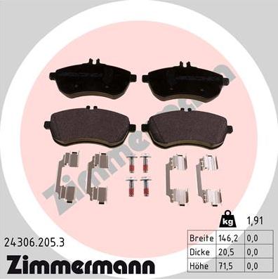 Zimmermann 24306.205.3 - Тормозные колодки, дисковые, комплект autospares.lv