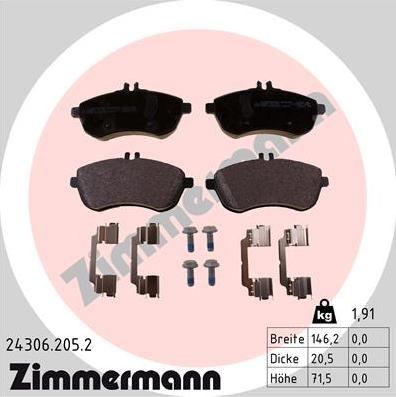 Zimmermann 24306.205.2 - Тормозные колодки, дисковые, комплект autospares.lv