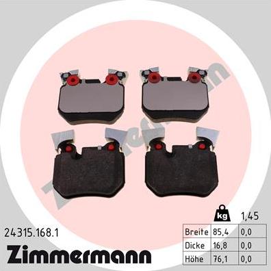 Zimmermann 24315.168.1 - Тормозные колодки, дисковые, комплект autospares.lv