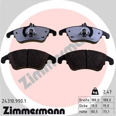 Zimmermann 24310.990.1 - Тормозные колодки, дисковые, комплект autospares.lv